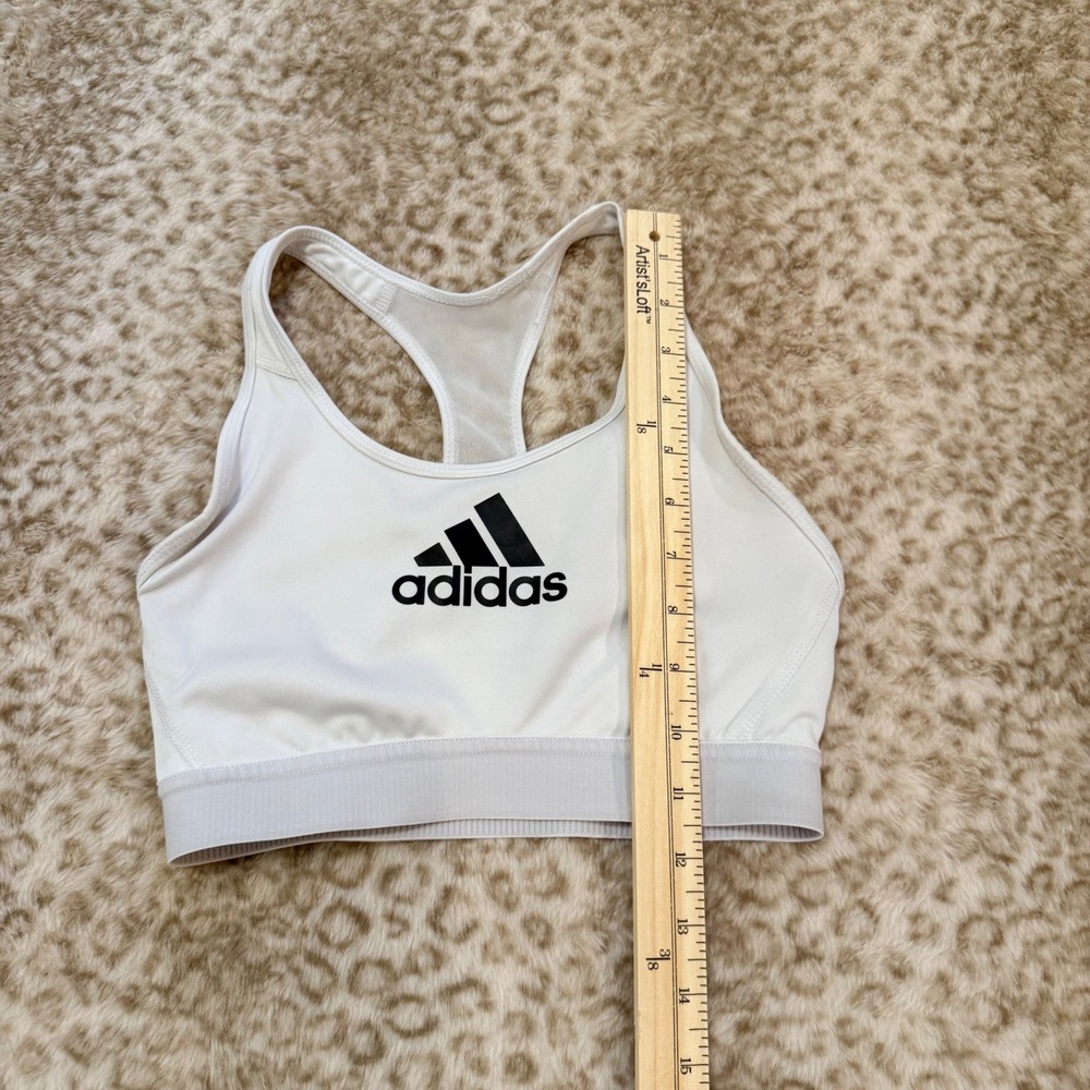 Adidas White Racerback Sports Bra Medium Womens Big Logo Activewear Workout Top - Picture 4 of 4